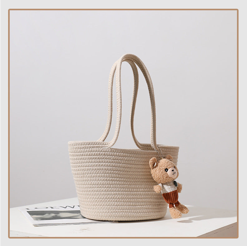 Wholesale Cute Little Bear Grass Woven Handbags